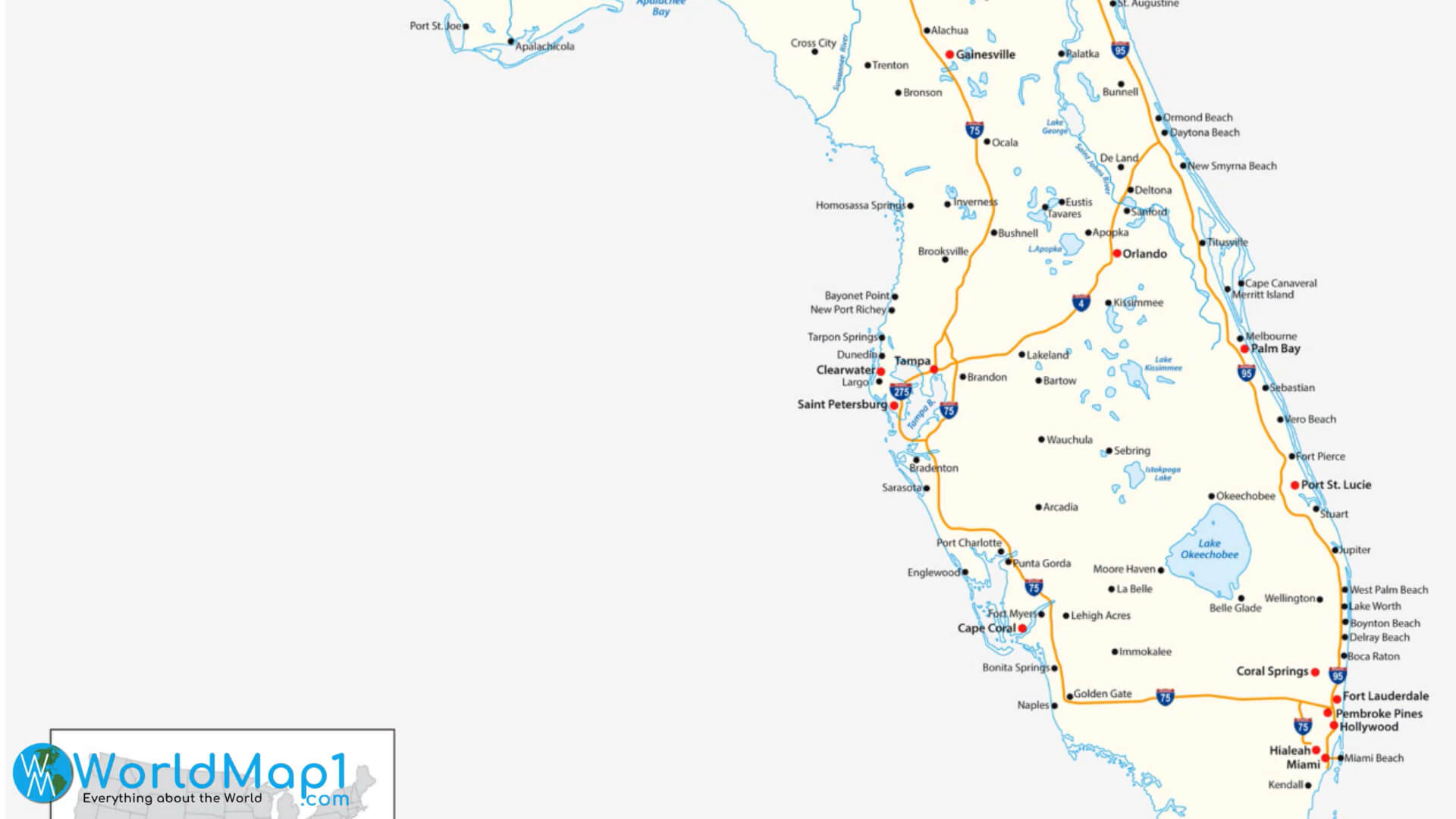 Coastline Cities Map of Florida